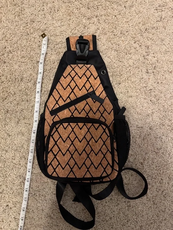 Unisex Black and Tan cork Sling Crossbody Bag - Casual Everyday Carry - Picture 7 of 7